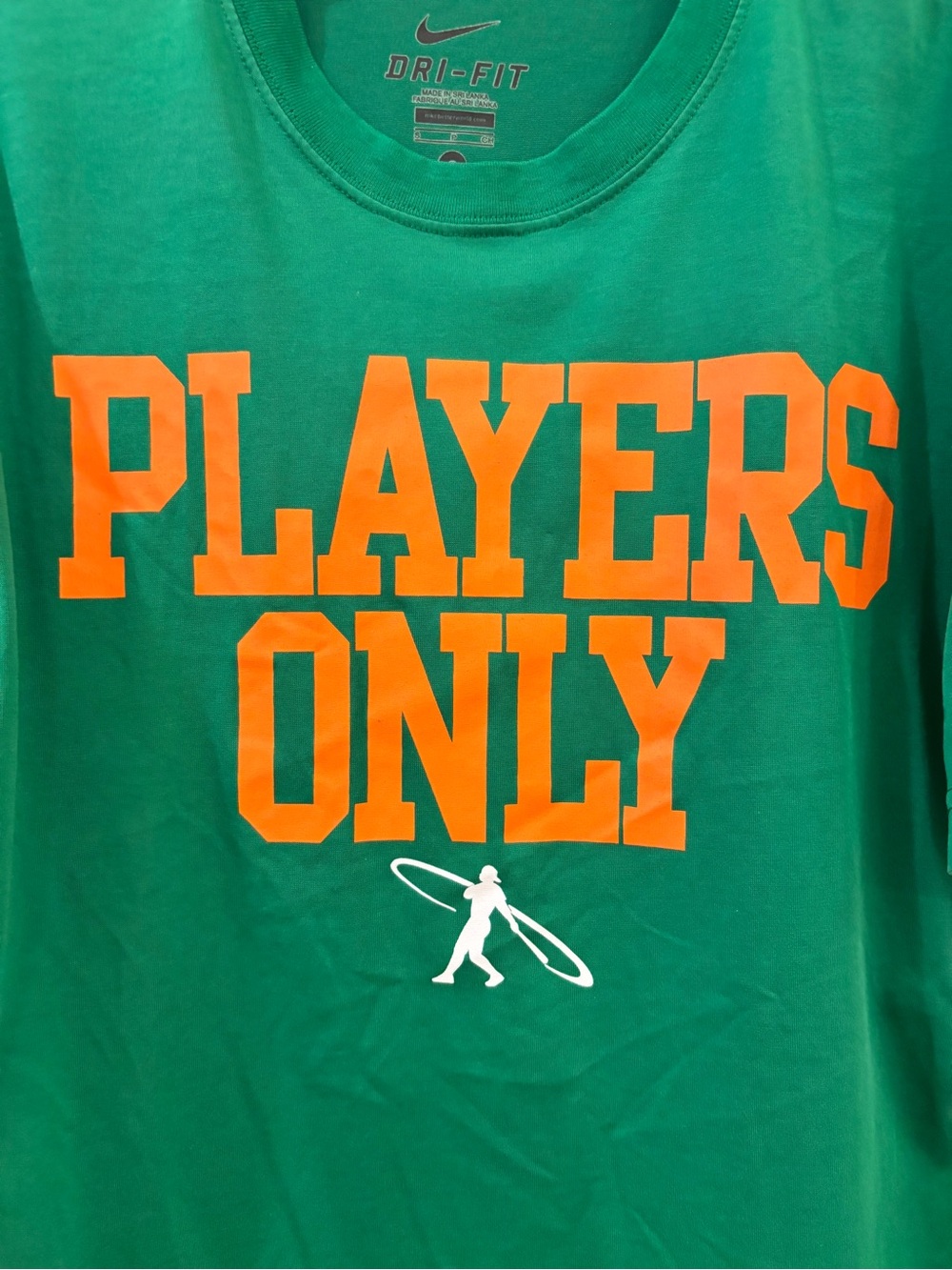Nike green short sleeve tee with orange PLAYERS ONLY graphic